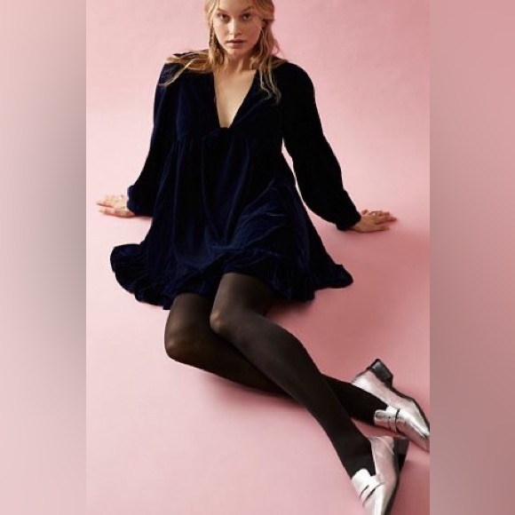 NWT Free People Estella Velvet Mini Dress In Color Blue Top Rated - Picture 1 of 14